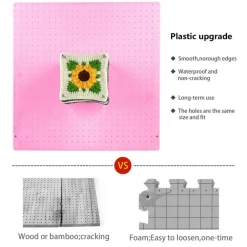 13''Granny Square Blocking Boards for Crochet Projects, Crochet Blocking Board with 20 pegs, Large-Sized Plastic Blocking Board is a Gift for Crochet Enthusiasts and Beginners (Pink)