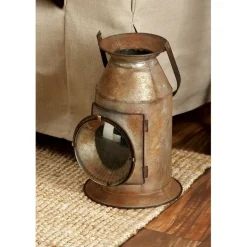 19" Gray Iron Rustic Candle Holder Lantern
