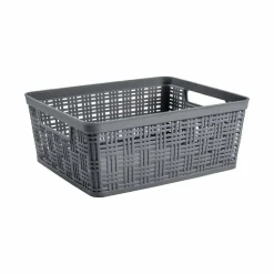 Gray Plastic Wicker Storage Basket by Simply Tidy®