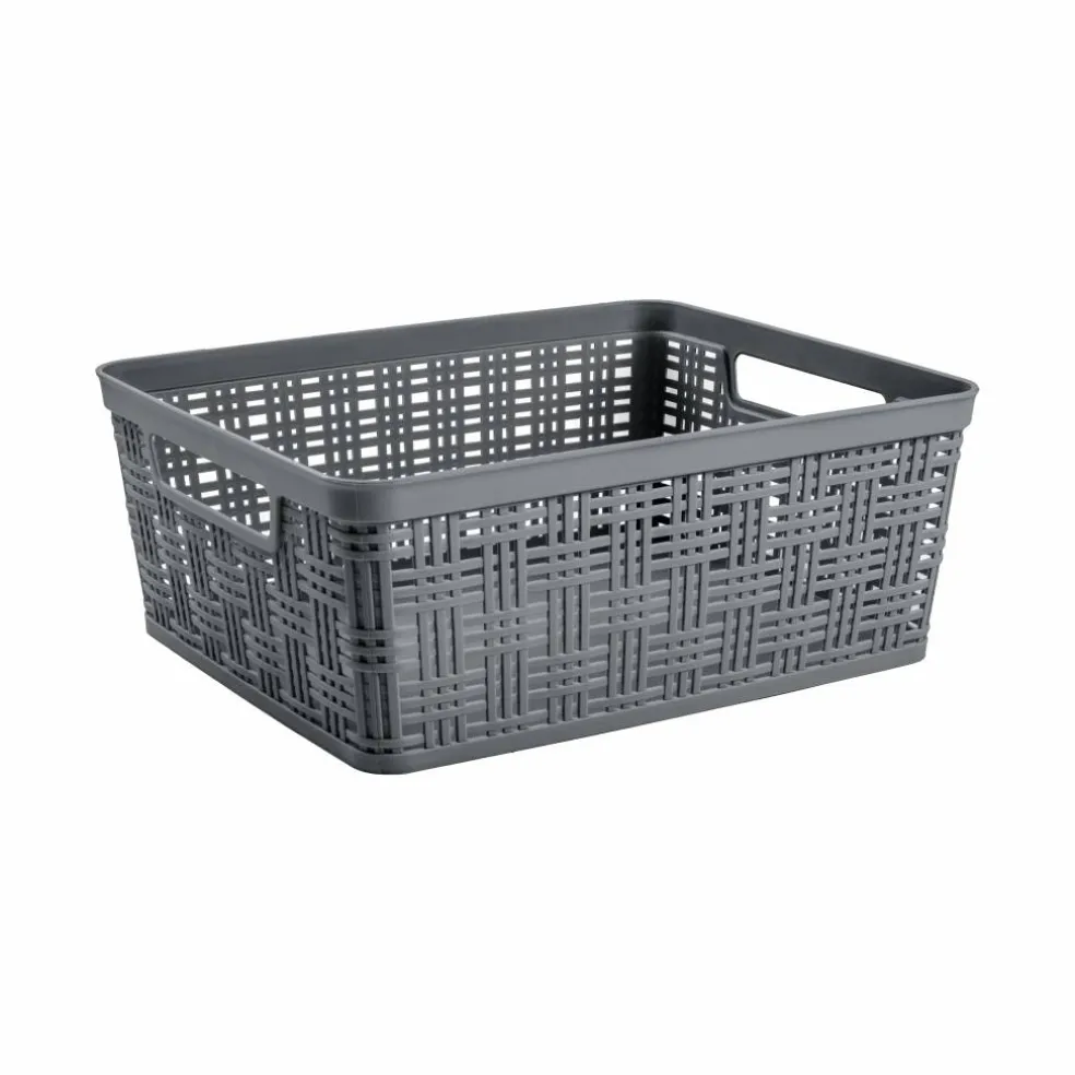 Gray Plastic Wicker Storage Basket by Simply Tidy®