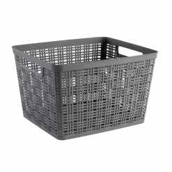 Gray Plastic Wicker Storage Basket by Simply Tidy®