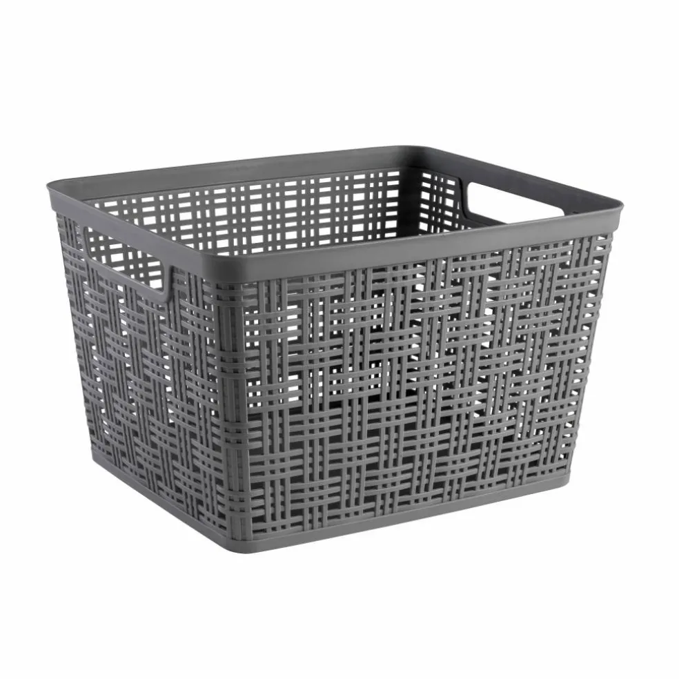 Gray Plastic Wicker Storage Basket by Simply Tidy®