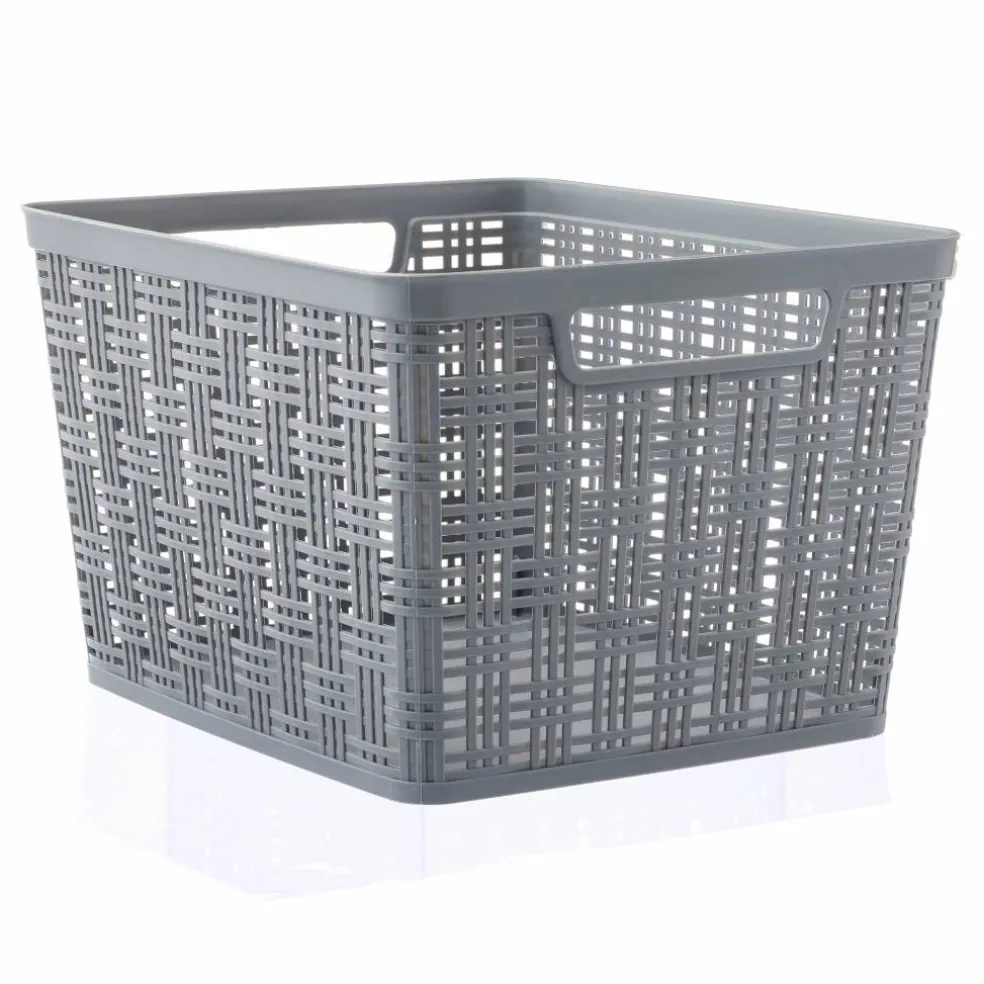 Gray Plastic Wicker Storage Basket by Simply Tidy®