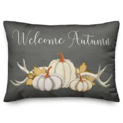 Gray Welcome Autumn with Pumpkins Throw Pillow