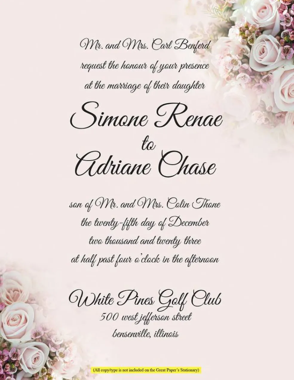 Great Papers! Elegant Florals Letterhead, for Invitations, Announcements and Personal Messages, Printer Friendly 8.5" x 11", 50 Pack