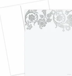 Great Papers! Flat Card Invitation and Envelopes, Damask with Silver Foil, 5.5" x 7.75", Printer Compatible, 10 Invitations/10 White Envelopes