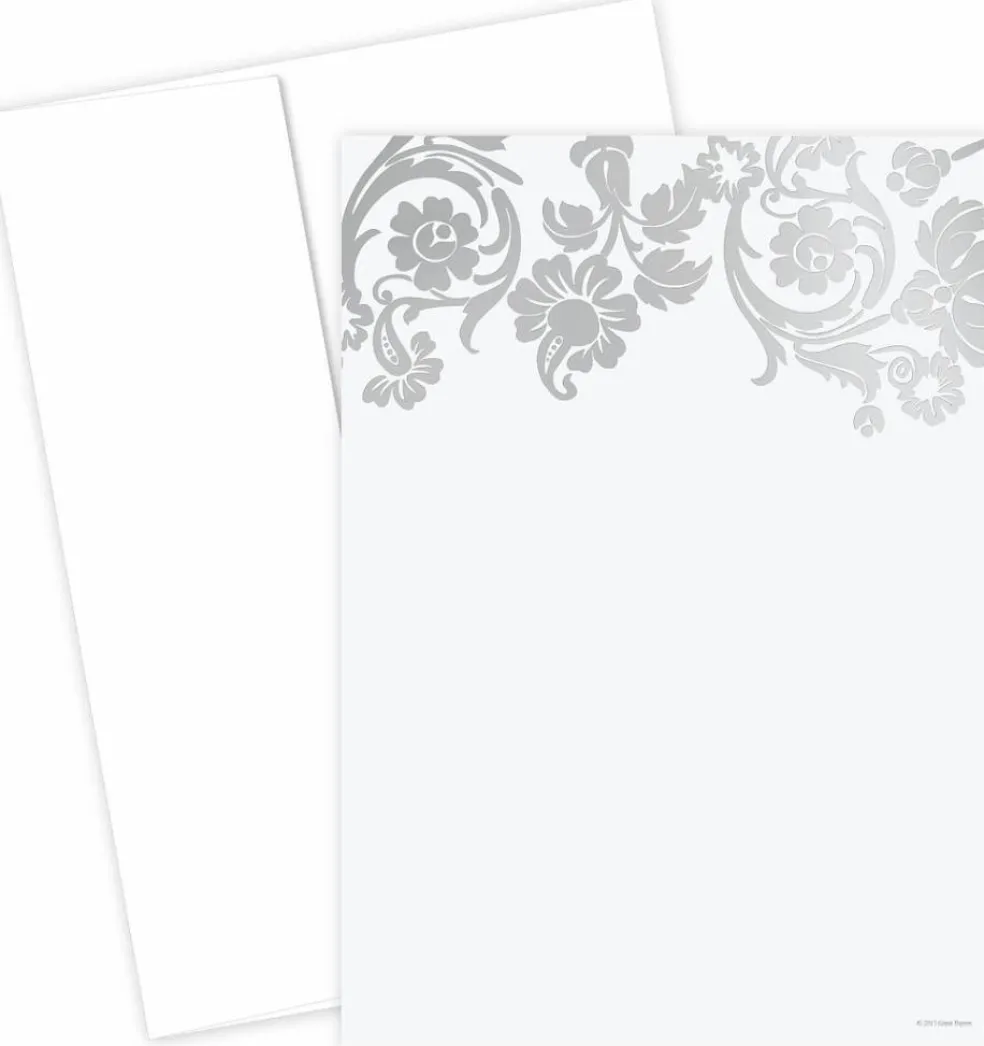 Great Papers! Flat Card Invitation and Envelopes, Damask with Silver Foil, 5.5" x 7.75", Printer Compatible, 10 Invitations/10 White Envelopes
