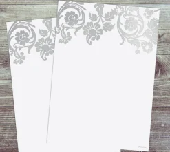 Great Papers! Flat Card Invitation and Envelopes, Damask with Silver Foil, 5.5" x 7.75", Printer Compatible, 10 Invitations/10 White Envelopes