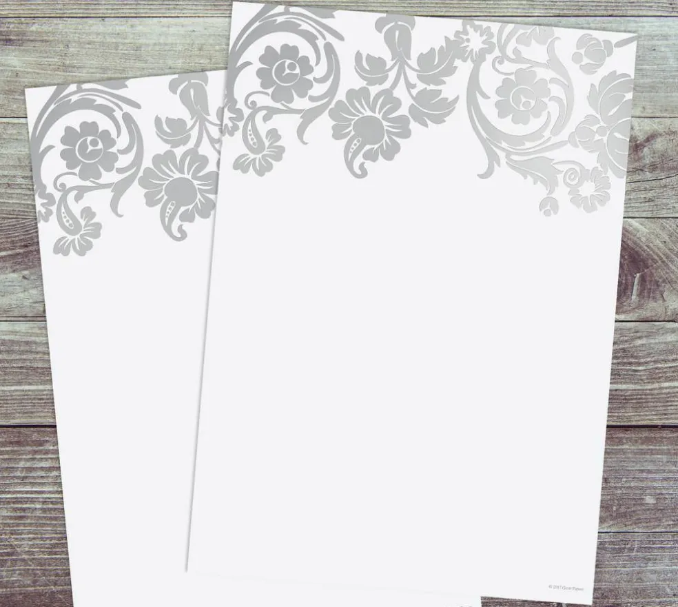 Great Papers! Flat Card Invitation and Envelopes, Damask with Silver Foil, 5.5" x 7.75", Printer Compatible, 10 Invitations/10 White Envelopes