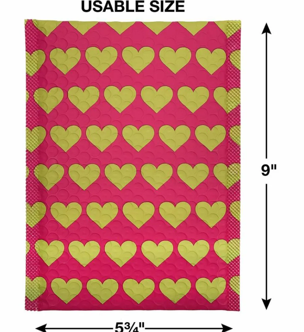 Great Papers! Mailer, Bubble, Pink with Gold Hearts, Poly Tear and Moisture Resistant, 6" x 9", 25 count