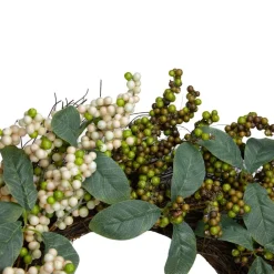 24" Green Berries & Leaves Twig Wreath