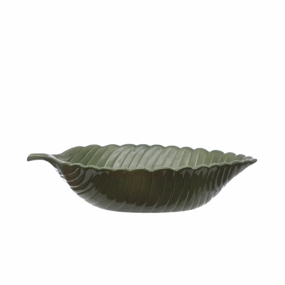 15" Green Decorative Ceramic Leaf Tray by Ashland®