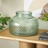 12.25" Green Glass Wide Spotted Decorative Vase
