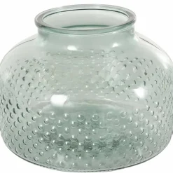 12.25" Green Glass Wide Spotted Decorative Vase