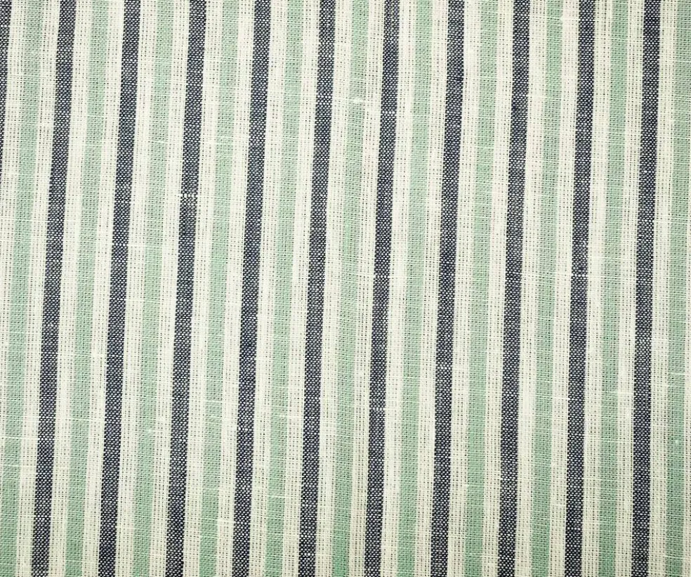Green-Gray-White Spence Bryson Striped Irish Linen Woven Fabric By the Yard