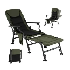 Green Oversized Foldable Fishing Chair with Detachable Footrest