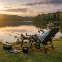 Green Oversized Foldable Fishing Chair with Detachable Footrest