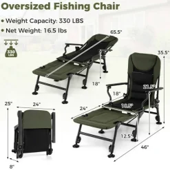Green Oversized Foldable Fishing Chair with Detachable Footrest