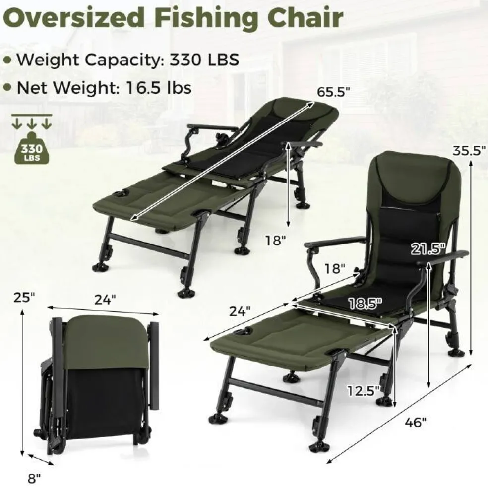 Green Oversized Foldable Fishing Chair with Detachable Footrest