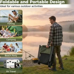 Green Oversized Foldable Fishing Chair with Detachable Footrest