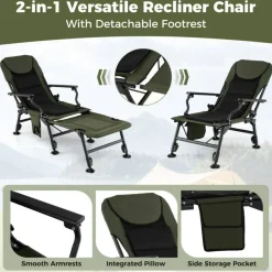 Green Oversized Foldable Fishing Chair with Detachable Footrest