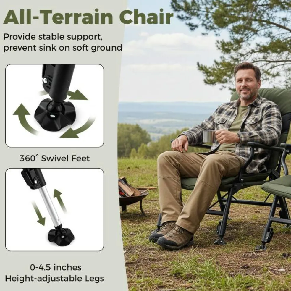 Green Oversized Foldable Fishing Chair for Adults with Armrest
