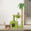 Green Palm Tree Cat Tower, Multi‑Function Cat Tree with Scratching Post Condo Hammock for Indoor Cats