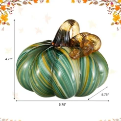 Green Striped Handcrafted Glass Pumpkin – Small & Medium Sizes for Fall Decor
