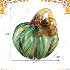 Green Striped Handcrafted Glass Pumpkin – Small & Medium Sizes for Fall Decor