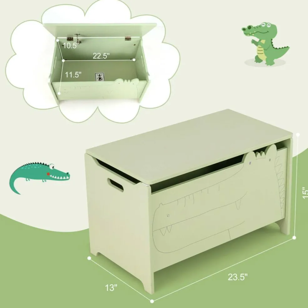 Green Toy Storage Chest for Kids with Safety Lid and Handles