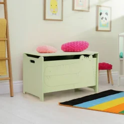 Green Toy Storage Chest for Kids with Safety Lid and Handles