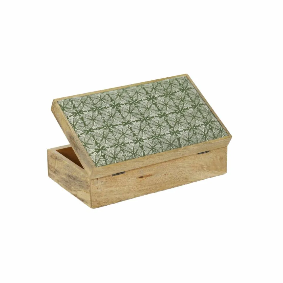 Green & White Fabric Cover Mango Wood Decorative Box by Ashland®