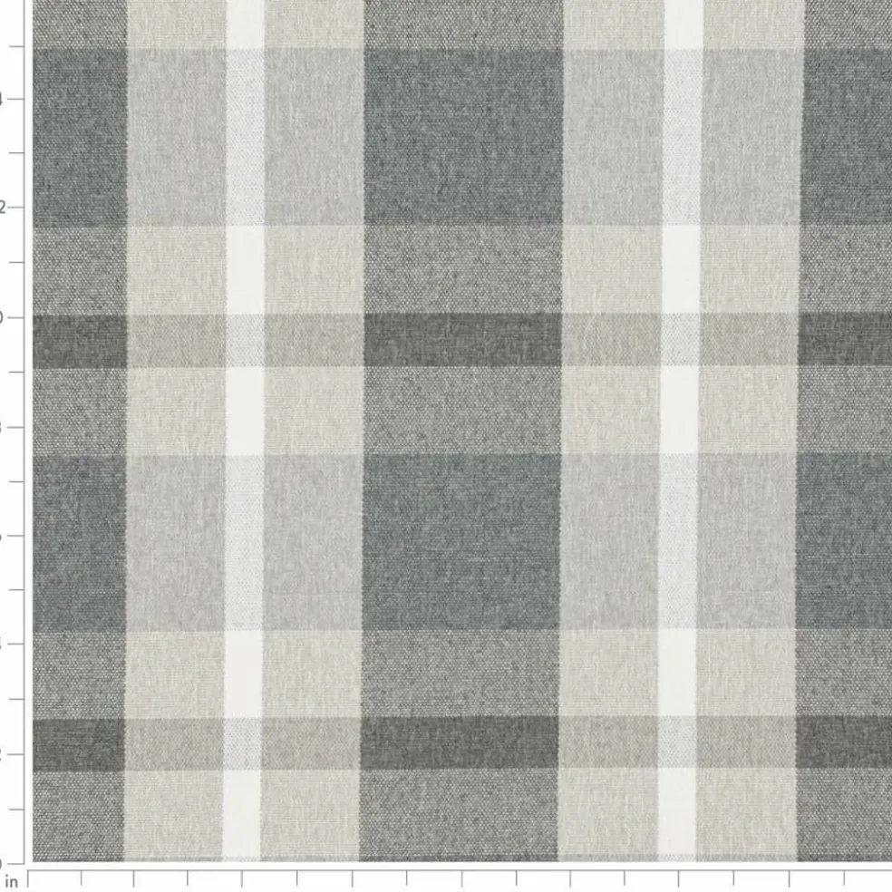 Grey Stain Resistant Performance Pet Friendly Plaid Woven Pattern Upholstery Fabric by The Yard - SKU: Aimes Carbon