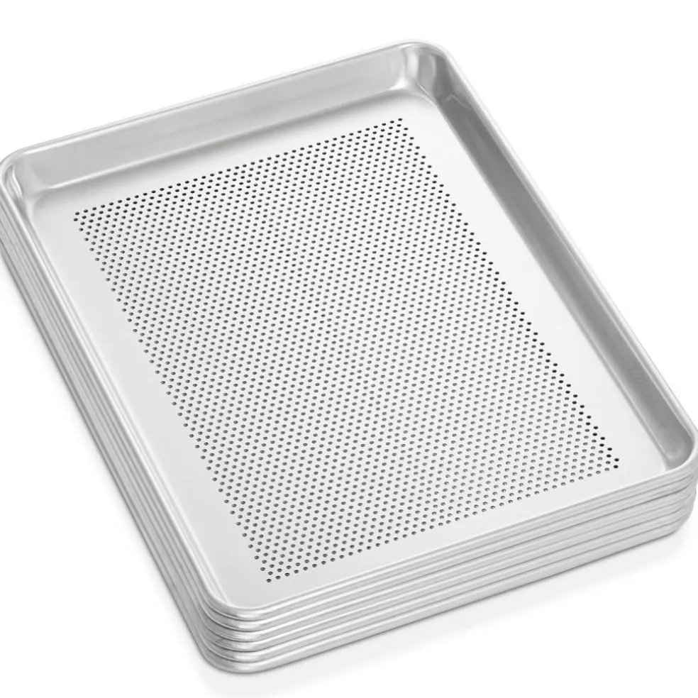 GRIDMANN Commercial Grade Aluminium Cookie Sheet Baking Tray - 6 Pans