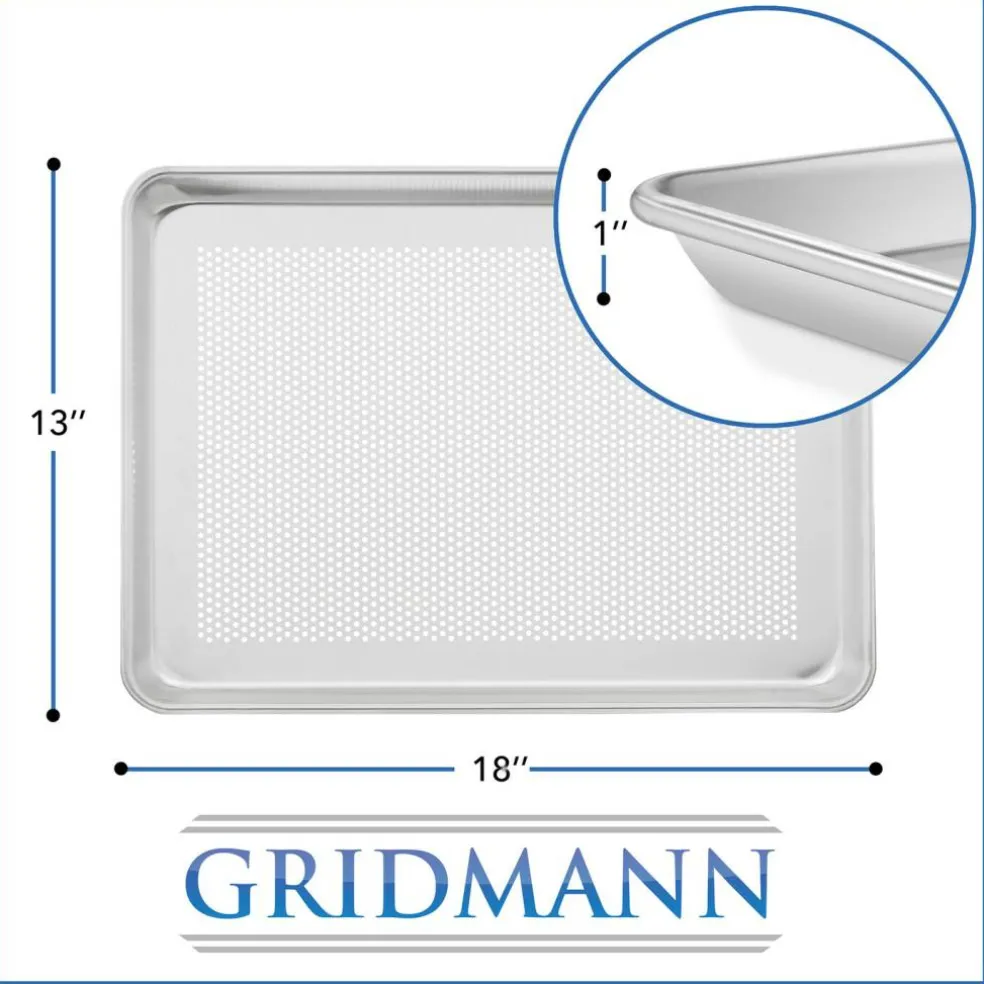 GRIDMANN Commercial Grade Aluminium Cookie Sheet Baking Tray - 6 Pans