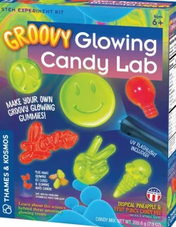 Groovy Glowing Candy Lab STEM Kit | Make Glow-in-the-Dark Candies, Ice Cubes | Explore Luminescence & Chemistry of Gummies | Cool Shapes, Flavors, Safe to Eat | Includes LED Flashlight