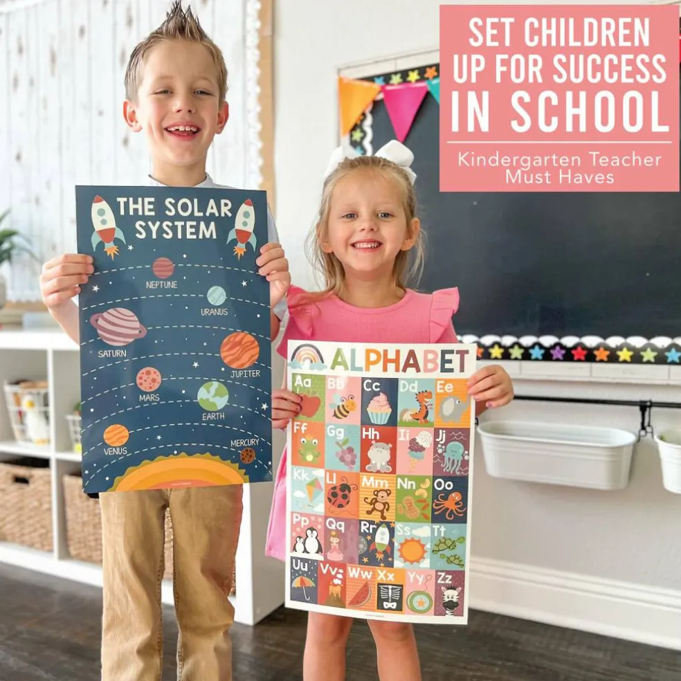 Hadley Designs 11" x 17" Boho Preschool Educational Laminated Posters for Toddlers Set