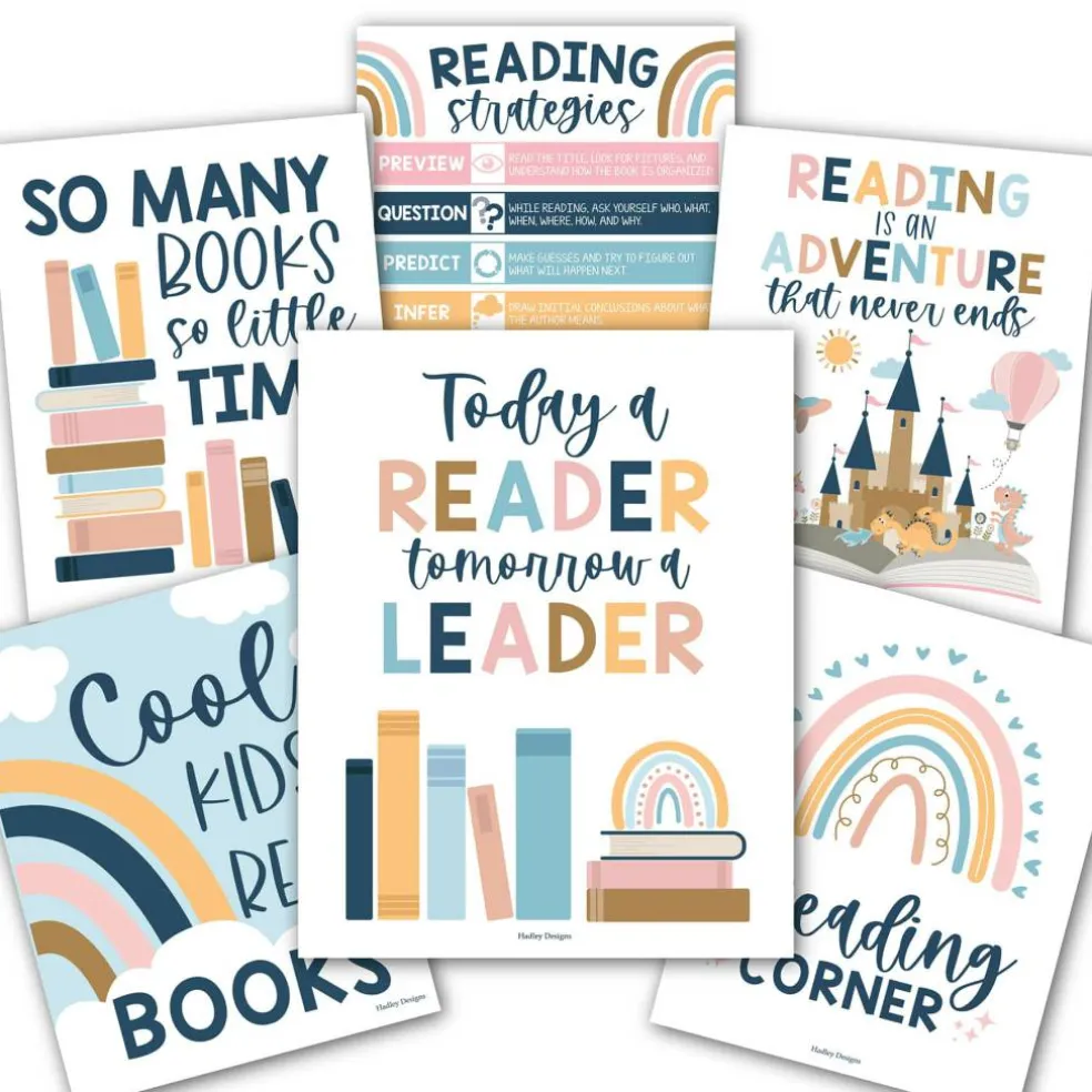 Hadley Designs 11" x 14" Boho Reading Posters for Classroom Library Décor Set