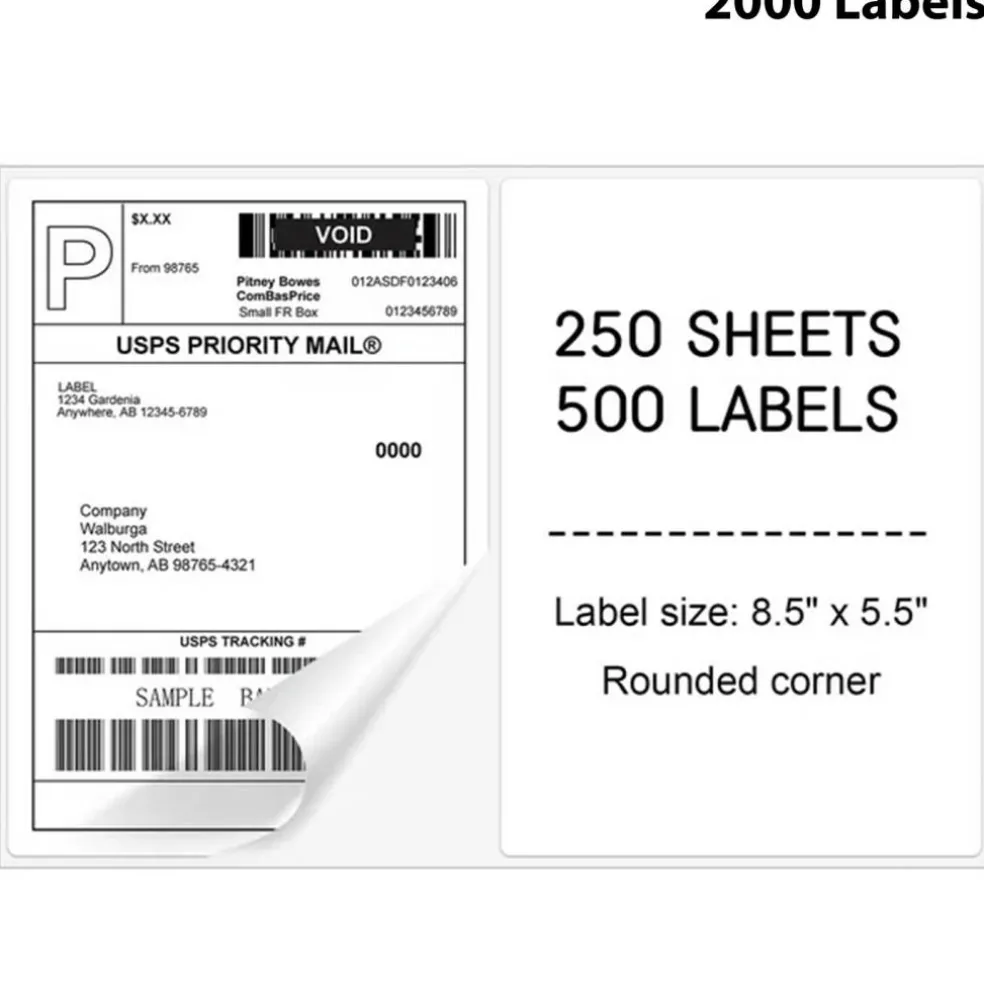 Half Sheet Shipping Labels 8.5" x 5.5" Optimized Solutions for Laser and Inkjet Printers