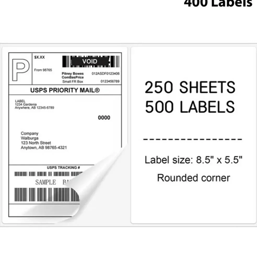 Half Sheet Shipping Labels 8.5" x 5.5" Optimized Solutions for Laser and Inkjet Printers