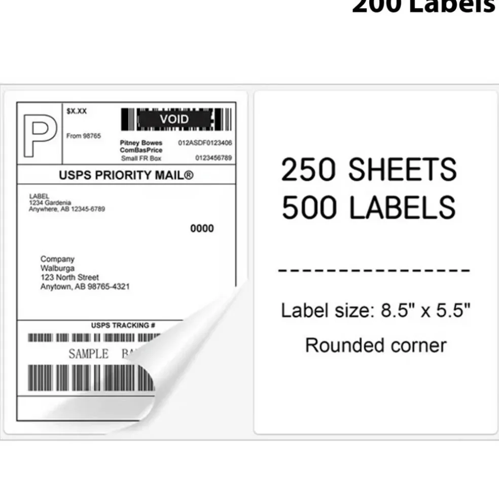 Half Sheet Shipping Labels 8.5" x 5.5" Optimized Solutions for Laser and Inkjet Printers