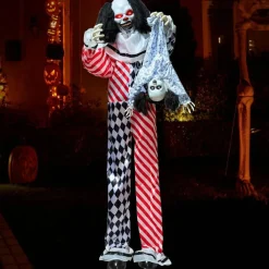 Halloween Animatronic Clown Holding Doll, 64" Life-Size Animated Clown with Motion, Sound & Light, IR Sensor Activated Creepy Clown Decoration for Haunted House, Yard, Lawn & Halloween Party