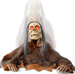 Halloween Animatronic Zombie Groundbreaker, Animated Rising Zombie Prop with Moving Head & Body, Voice Activated with Red Light-Up Eyes & Creepy Sounds, Haunted House Graveyard Yard Decor