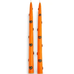 Halloween Black Cats Hand Painted Taper Candles Orange Multi 2-Pack 12in
