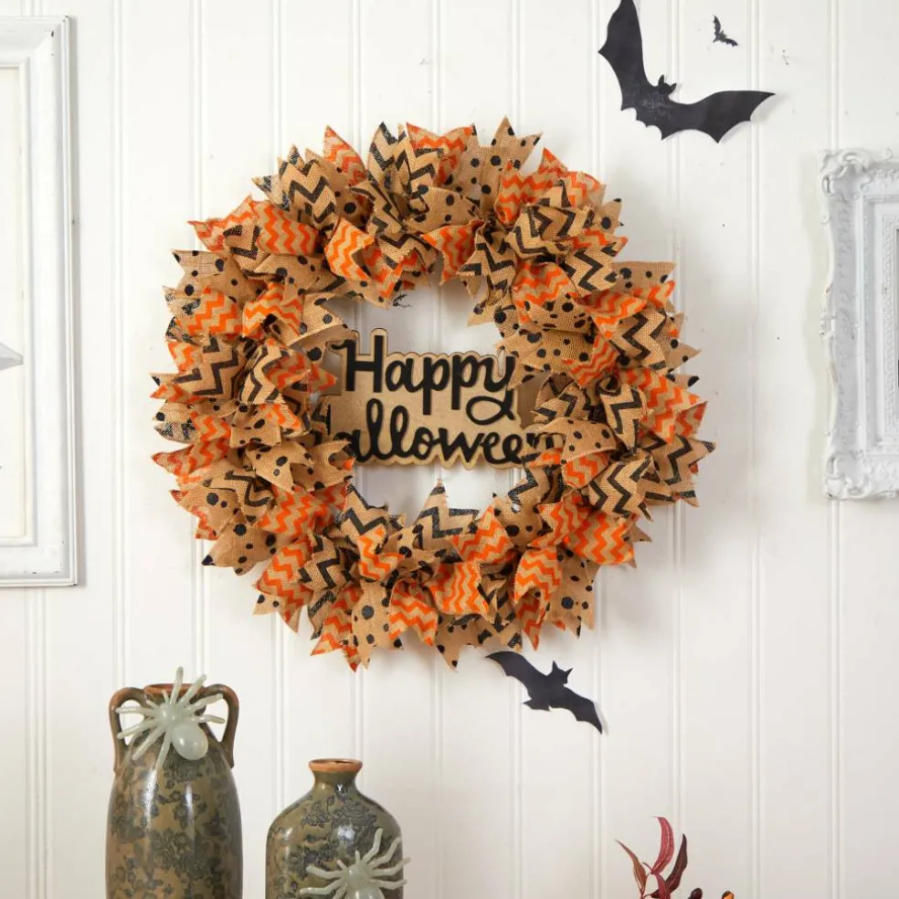 30" Halloween Burlap Ribbon Wreath