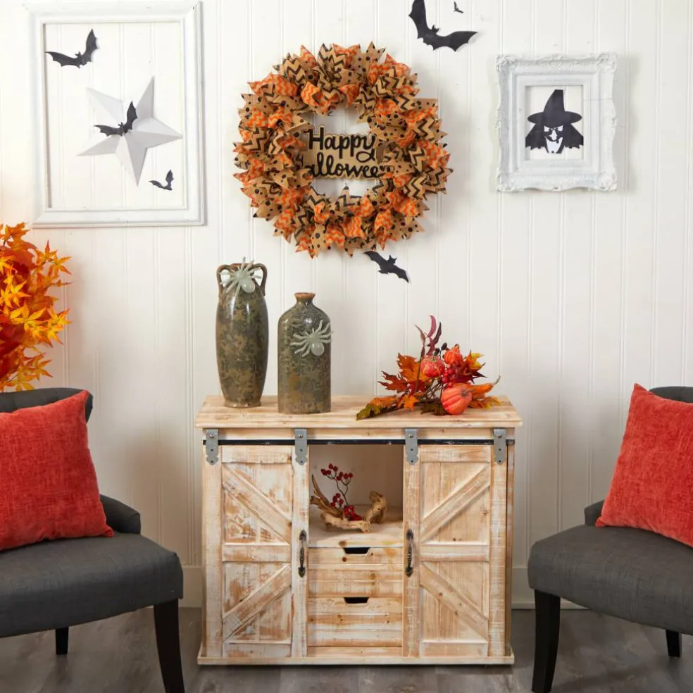30" Halloween Burlap Ribbon Wreath