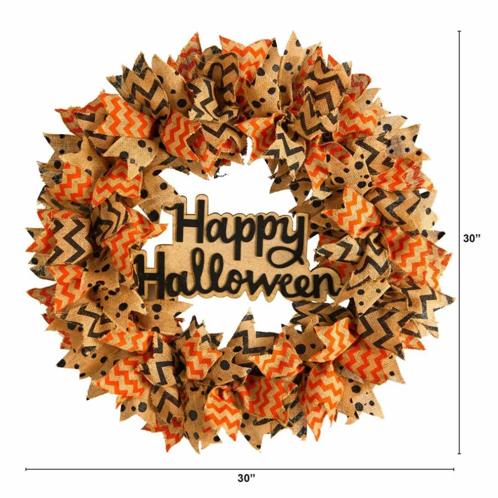 30" Halloween Burlap Ribbon Wreath