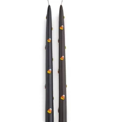 Halloween Candy Corn Hand Painted Taper Candles Black Multi 2-Pack 12 in