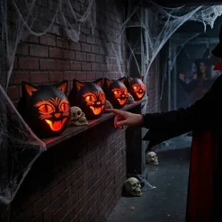 9'' Halloween Classics Plug-In LED Black Cat Jack-O-Lantern