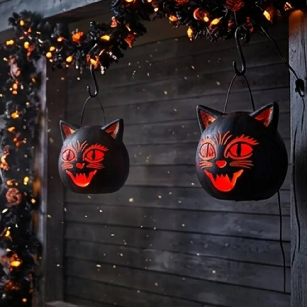 9'' Halloween Classics Plug-In LED Black Cat Jack-O-Lantern